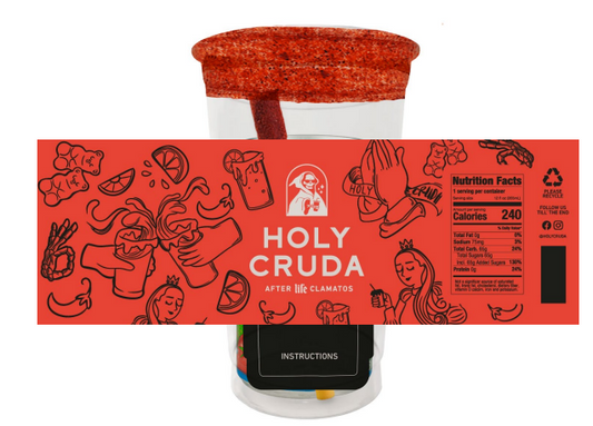 Pack of 6 Holly Cruda prepared Clamato cups (6 Free Holy Cruda Coasters included)