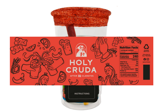Pack of 12 Holy Cruda prepared Clamato cups (12 Free Holy Cruda Coasters included)